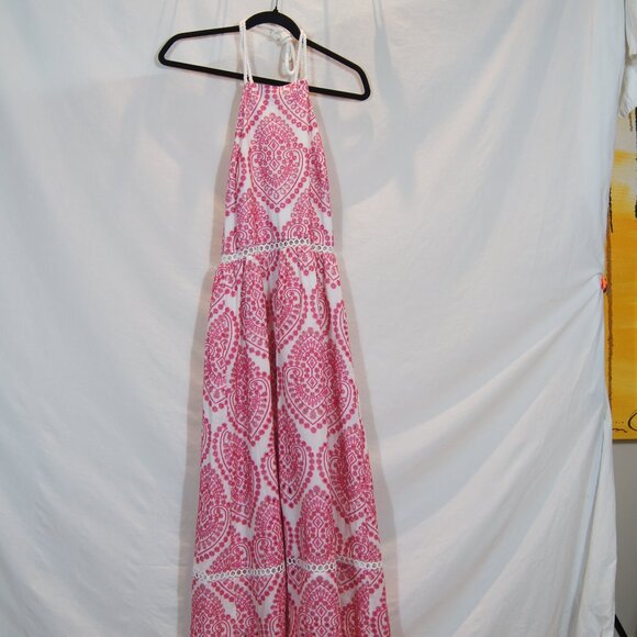 Adelyn Rae Pink White Paisley Tiered Maxi Dress Rope Strap Boho | Size XS - Picture 2 of 6